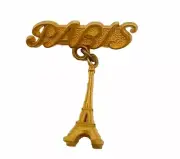 Gold Paris Pin Broach Eiffel Tower France 3D Dangle Metal Tourism Souvenir