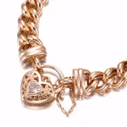 18ct Heavy Rose Gold Plated 12mm Euro Curb Chain Bracelet with a Filigree Locket Featuring a Simulated Diamond - USA Made