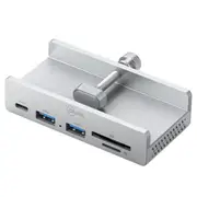 Cruxtec 5 Port Clamp-Mounted USB 3.0 Hub with Type-C Power Port and Card Reader - Aluminum Alloy , Output with 2 x USB-A & 1 x USB-C & SD/TF card reader, Clamp depth:5-30mm [TC3-1C2ATS-SG]