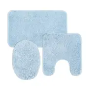 Mainstays Basic 3 Piece Polyester Bath Rug Set, 20 x 32 Rug, Contour, Lid - Blue
