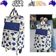 Shopping Trolley Cart Bag Foldable Wheels Carts Bags Market Luggage Basket blue