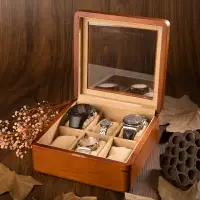 在飛比找樂天市場購物網優惠-夭桃（飾品）金絲柚木純實木質天窗手表盒機械表珠寶手鏈串收納盒