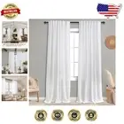 Wrinkle-Free Sheer Linen White Curtains, 90" x 52" - 2 Panel Set for Bedrooms