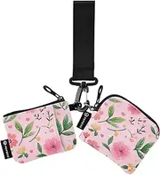[FRODOTGV] Light Peach Flowers Women's Coin Wallet Card Holder Small Portable Coin Purse Change Holder with Zipper Pocket for Women Men 2 Pcs, Light Peach Flowers, 1 size
