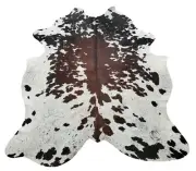 Speckled Cowhide Rug Dark Brown Black White Tricolor Salt Pepper 7.5ft x 6.1ft
