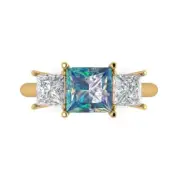 2.62 ct Princess Cut Moissanite Gemstone Three-Stone Promise Ring Yellow Gold