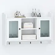 MDF Floating Wall Cabinet, Display Shelf with Doors and Hooks, Book/DVD Collectables Decoration for Home and Office