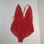 FREE PEOPLE WE ARE HAH Comin' In HAHT Lace Bodysuit Siren Red Size Medium