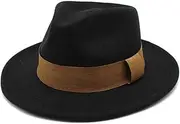 [Hcclijo] Men Curved Brim Wool Felt Fedora Hat Winter Party Hat