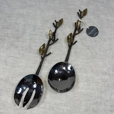 Demdaco Metal Twig Leaf Serving Spoon Fork Salads Set