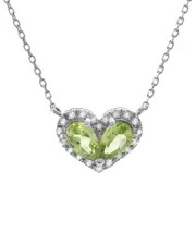 Silver 0.54 ct. tw. Diamond & Peridot Heart Necklace