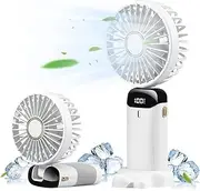 Rechargeable Portable Handheld Fan,3000mAh Battery Operated Mini Fan,5 Speeds and LED Display,Long Lasting Desk Fan for Office,Bedroom,Outdoor Activities and Travel (White)