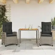 3 Piece Garden Dining Set with Cushions Grey Poly Rattan Patio Bar Sets