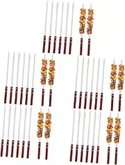 ibasenice 5sets Flat Barbecue Skewers with Wooden Handles Stainless Steel Grilling Skewers for Kebab Multi Purpose Cooking Tools for Outdoor Camping and Picnics Long 6pcs*5