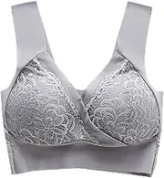 [Kicikol] Emboadlie Rosy Lift Bra, Plus Size Comfort Extra Elastic Wireless Support Lace Bra-Gray||5L