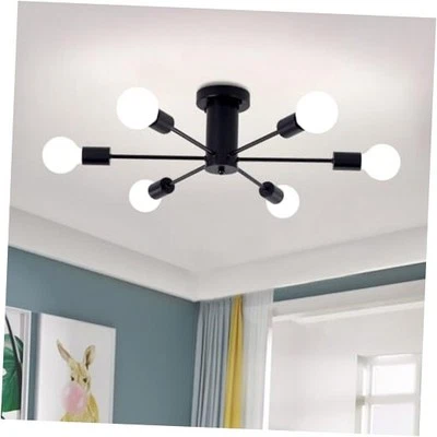 Modern Black Sputnik Chandelier 6-Light Sputnik Ceiling Light Fixture, Black