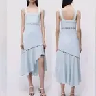 NWT Jonathan Simkhai Size 6 Houston Sky Blue Midi Dress Pearl Accent Cutouts