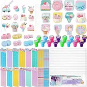 PerKoop 168 Pcs Ice Cream Party Favors Include Mini Notebook Sticker Pencil Stationery Gift Set Sweet One Party Favor Supply for Candyland Donuts Birthday Decoration Classroom Reward Stuffer Filler