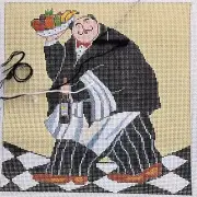 WHIMSICAL HAND PAINTED NEEDLEPOINT CANVAS: LADY IN BLUE BM