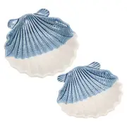 2pcs Ceramic Jewelry Tray, Shell Vanity Tray for Earrings Necklace, Blue/White