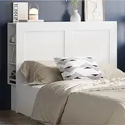 Oikiture Bed Headboard with Two Side Display Shelves Double Size Headboard with Three Tiers of Shelving Space, White