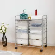 CostwayMovable 12-Drawer Storage Trolley with 2 lockable for Home Office Clear
