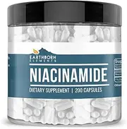 Pure Niacinamide (Vitamin B3), 200 Capsules, 500 mg Serving, Natural & Undiluted, No Magnesium Filler, Gluten-Free, No Flush, Made in USA by Earthborn Elements