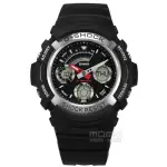 【CASIO 卡西歐】G-SHOCK 雙顯 計時碼錶 防水200米 運動衝浪 橡膠手錶 黑色 46MM(AW-590-1A)