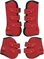 4pcs Horse Leg Guard, Horse Tendon Boots, Horse Support Boots, PU Neoprene Front Hind Horse Tendon Jumping Boots for Equestrian Equipment (Red Front and Back Set Large)