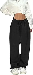 Women's High Waist Sweatpants 2024 Trendy Baggy Wide Leg Athletic Joggers Pants Drawstring Elastic Lounge Trousers