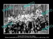OLD LARGE HISTORIC PHOTO OF BRITISH WWI WOMENS WAR EFFORT LUMBERJILL LOGGERS