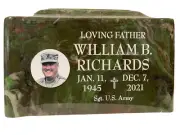 Green Cremation Urn Vault w/ Photo & Laser Engraved Name Dates & Picture Emblem