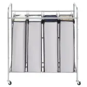 4-Section Laundry Sorter Cart with Ironing Board Rolling Hamper (4 section)