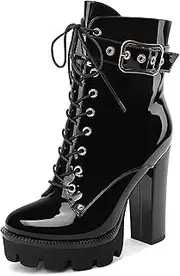 [Z.Oufeier] Women's Platform Ankle Boots Fashion Chunky Heel Lug Sole Combat Boots Lace Up High Heeled Booties