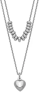 [JewelryWeb] 925 Sterling Silver Rhodium Plated 2 strand Beads And Love Heart Dangle Necklace 41 Centimeters 7.15mm Wide-Strand-Necklace for Women
