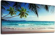 Large Wall Art Ocean Waves Canvas Pictures Coconut Trees Sands Beach Seascape Landscape Modern Summer Sea Nature Canvas Artwork Contemporary Wall Art for Living Room Bedroom Home Wall Decor 20" x 40"