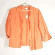 New Chicos Sz 3/XL Cassandra Blazer Women Lightweight Citrus Crinkled 3/4 Sleeve
