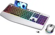 Wireless Keyboard and Mouse Combo - Dual System RGB Backlit Mouse and KeyboardAdvanced Optical Tracking, Lag-Free Wireless, 90% Less Noise Silver-V1