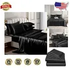 6-Piece King Size Satin Sheet Set - Luxurious Black Bedding with Deep Pockets