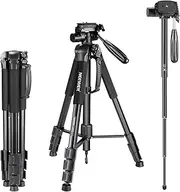 NEEWER Portable Camera Tripod for Travel Vlogging Recording, Aluminum Alloy 2 in 1 Tripod Monopod Max. 70" with 3 Way Swivel Pan Head and Carrying Bag for DSLR, DV Video Camcorder (SAB264, Black)