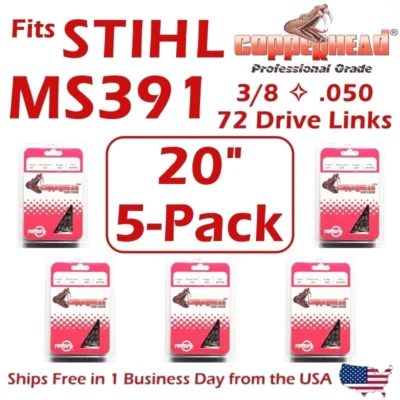Copperhead 5-Pack 20" PRO FULL CHISEL Chains fits STIHL MS311 / MS391 - 33RS-72