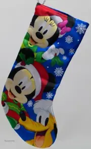 Disney Mickey & Minnie Mouse & Pluto 20 in Blue Christmas Stocking NWT