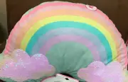 JUSTICE GIANT PILLOW RAINBOW PASTEL SEQUIN CLOUDS ROOM ACCESSORY SOFT PLUSH WOW