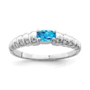 Solid 14k White Gold Simulated Blue Topaz Ring