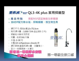 【台灣愛惠浦公司貨】愛惠浦淨水器 QL3-4K plus另售濾心4K plus、OW4 plus、H300、S100