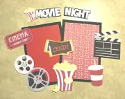 Movie Night Die Cuts - Movie Night Scrapbooking Pieces - 8 pcs. + 2 or 4 mats