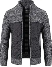 [Generic] Men's Knitted Regular Fit Full Zip Cardigan Stand Collar Full Zipper Casual Sweater Full Zip Up Cardigan Sweater