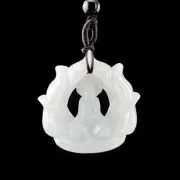 Certified Grade A Burma Jadeite "Wudao" Pendant - Bluish Green Jade Meditating