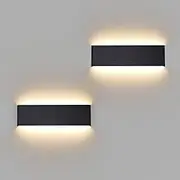 Klighten Pack of 2 Wall Lights LED Indoor 10 W, 30 cm Up Down Wall Lamps, Black, Modern Wall Lighting for Bedroom, Living Room, Stairs, Bathroom, 910 Lumen, 3000 K Warm White