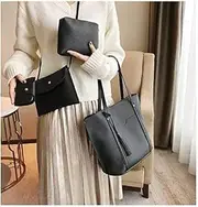 [Tangyongjiao] Luggage & Bags 4 in 1 Casual PU Shoulder Bag Ladies Handbag Messenger Bag with Tassel (Black) (Color : Black)